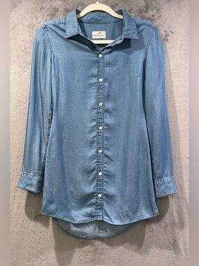 Marine Layer Sz XS Chambray Blue Denim Shirt Dress Chest Pockets Long Sleeve EUC